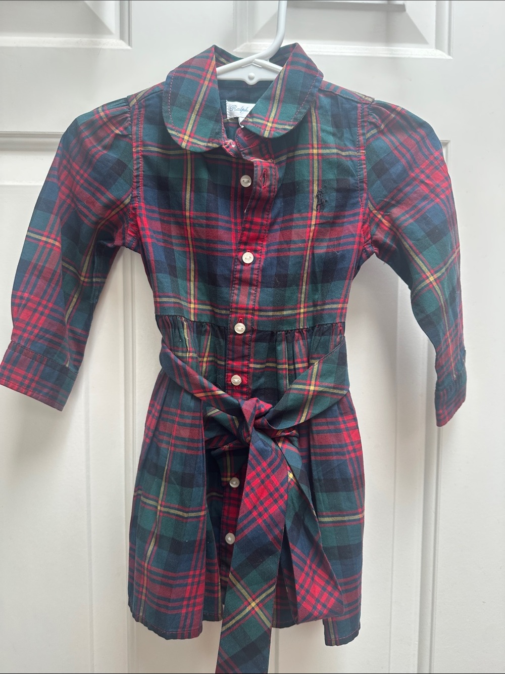 Ralph Lauren size 9 months Red and Green Plaid Button-Front Dress with Tie Waist